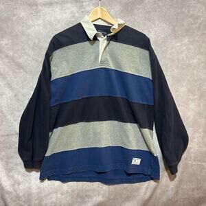 BKE Buckle Striped Rugby Shirt Long Sleeve Blue Gray size L